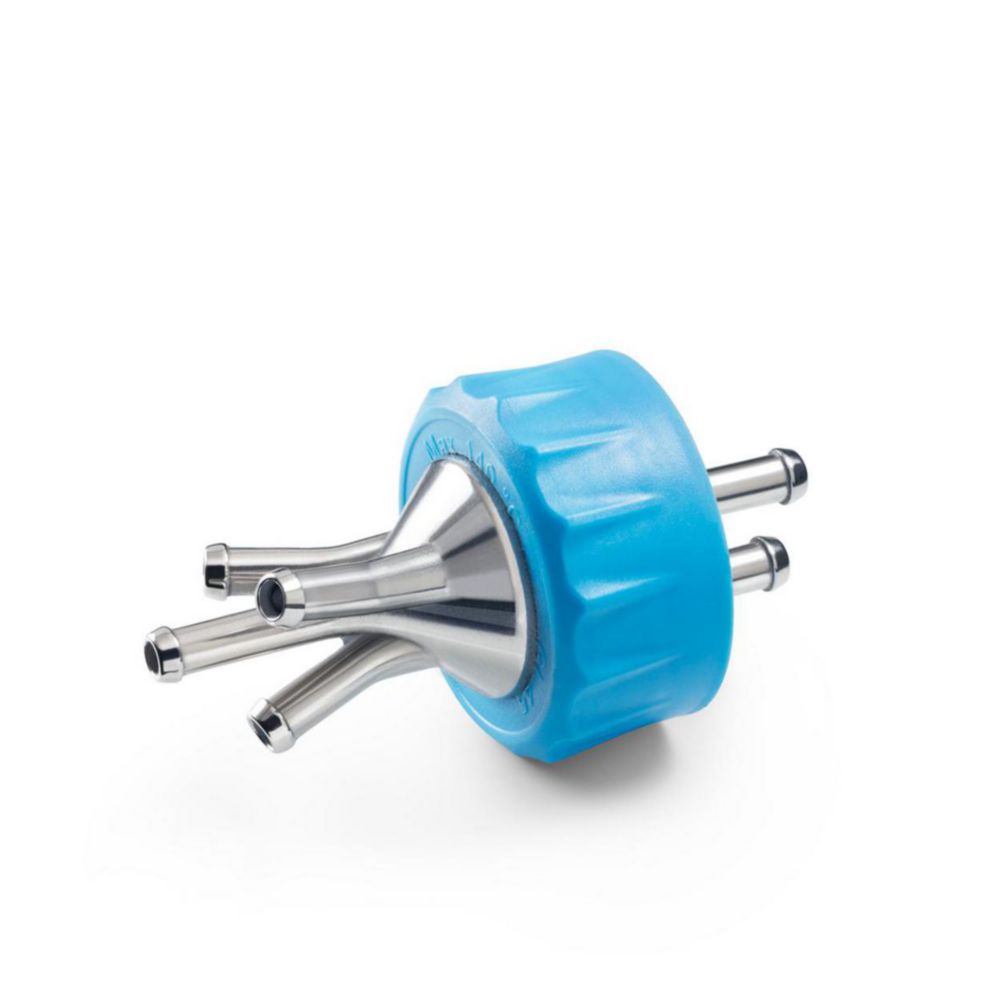 Anschluss System GL 45 cyan PP Schraubverschluss mit 4 Ports (Edelstahl)