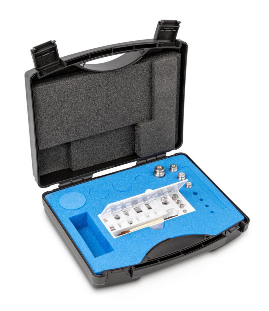 Gewichtssatz F2, 1mg...50g Edelstahl feingedreht, im Kunststoff-Etui, inkl.Handschuh, Pinzette und Staubpinsel