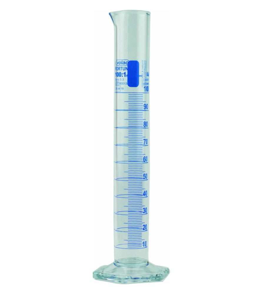 Messzylinder Volac FORTUNA®, Borosilikatglas 3.3, hohe Form, Klasse A | Nennvolumen: 250 ml, Teilung: 2.0 ml