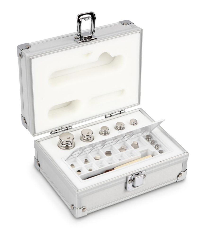 Gewichtssatz F1 ECO-Form, 1mg...100g Edelstahl poliert, im Aluminium-Koffer, inkl. Pinzette und Staubpinsel