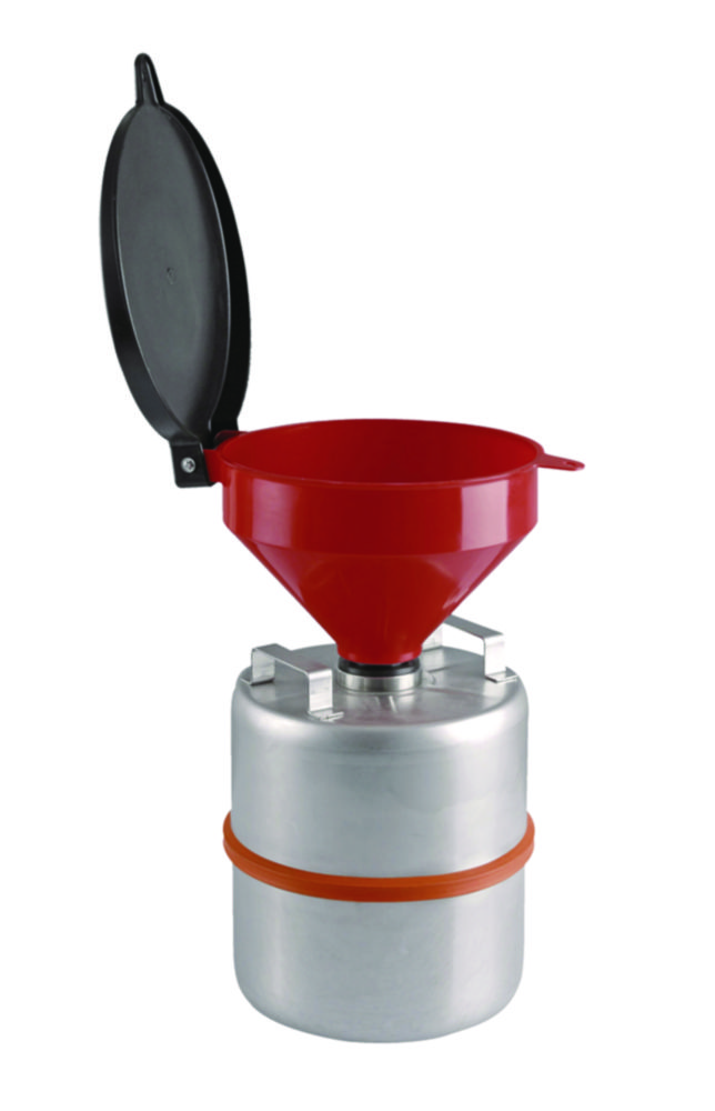 Sicherheitstrichter mit Deckel, rot, PE-HD,  2"BSP und 2" Tri-Sure Gewinde, mit Edelstahlsieb