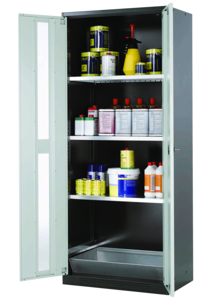 Chemikalienschrank CS-Classic Flügeltür, RAL7016, lichtgrau, 810x520x1950mm 3x Fachboden, 1x Bodenauffangwanne