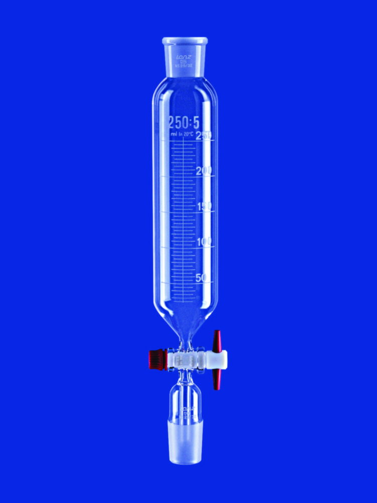 Tropftrichter, zylindrisch, Borosilikatglas 3.3, mit PTFE-Küken