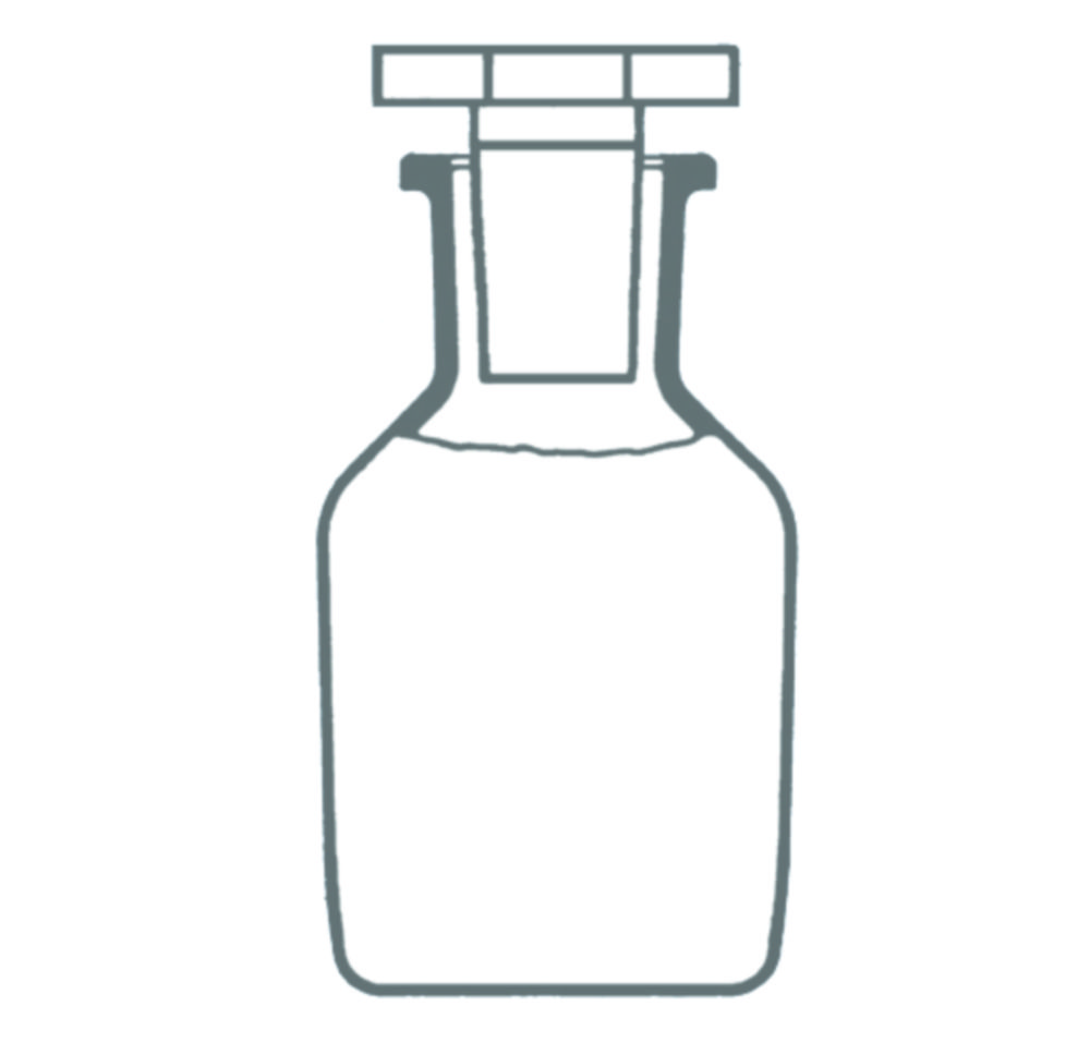 n.Abv.bei Hecht n.m.l. Steilbrustflasche 50 ml, Weithals Klarglas, mit NS-Polyethylenstopfen