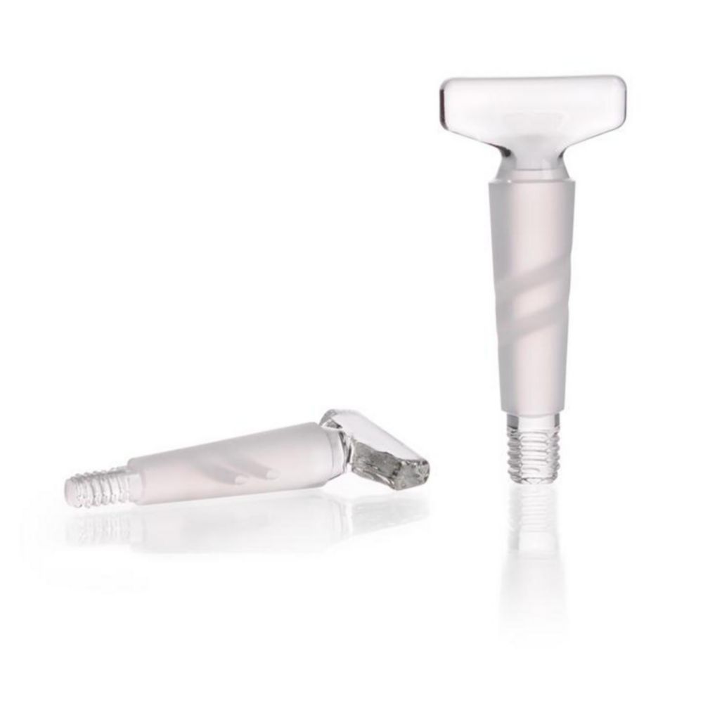 Patenthahnküken mit Gewinde, geschliffen, NS 18.8, Bohrung 4 mm