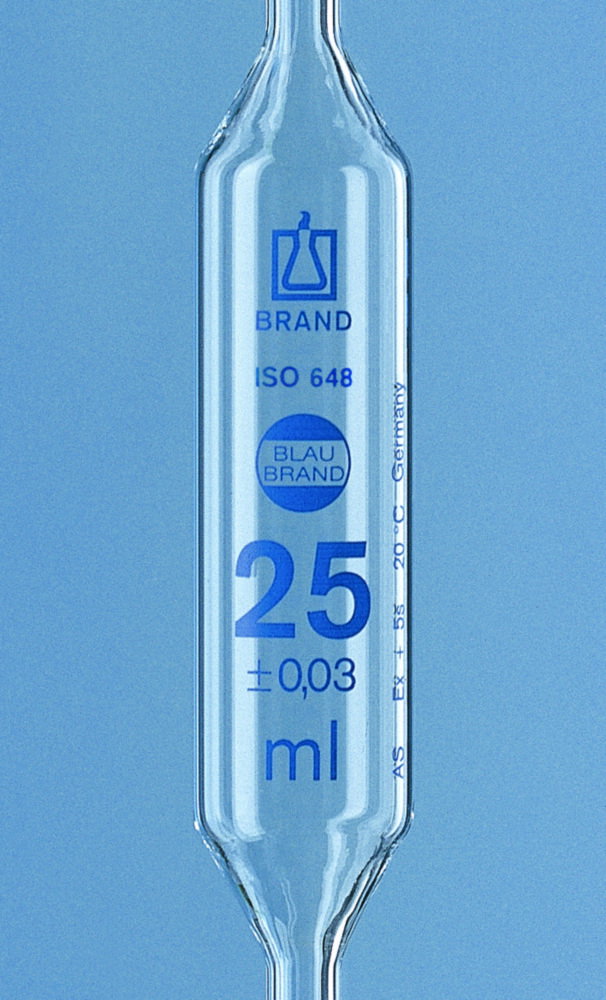 Vollpipetten, AR-GLAS®, Klasse AS, 1 Marke, blau graduiert, mit Einzelzertifikat