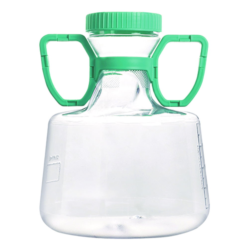 Erlenmeyerkolben, PC, mit Belüftungsverschluss, HDPE, mit Griff