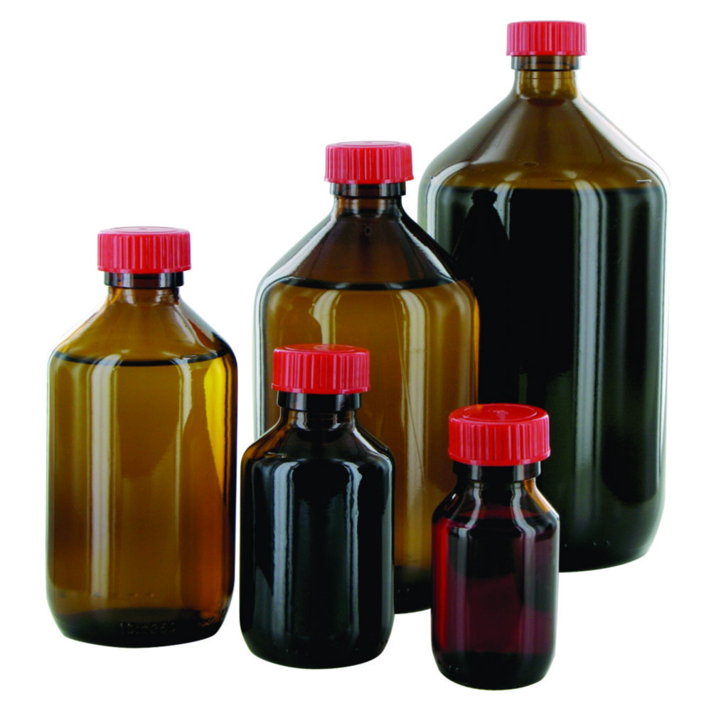 Enghalsflaschen, Glas, braun, Verschluss mit PTFE-Einlage