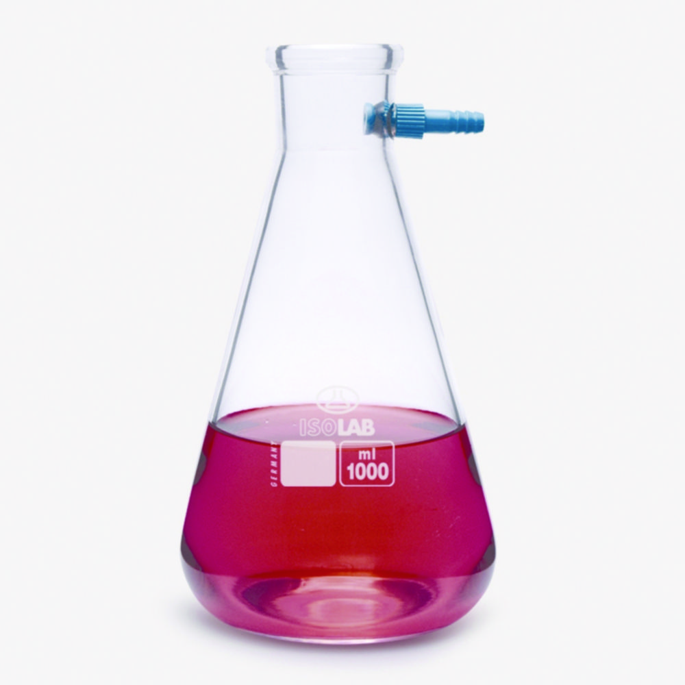 Saugflaschen, Erlenmeyerform, Borosilikatglas 3.3, mit PP-Olive