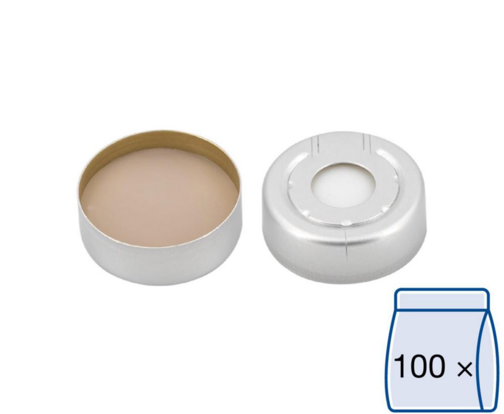 Überdruck-Sicherheitskappen N 20 Loch Silikon weiß/PTFE beige, Aluminium, silber, VE=100